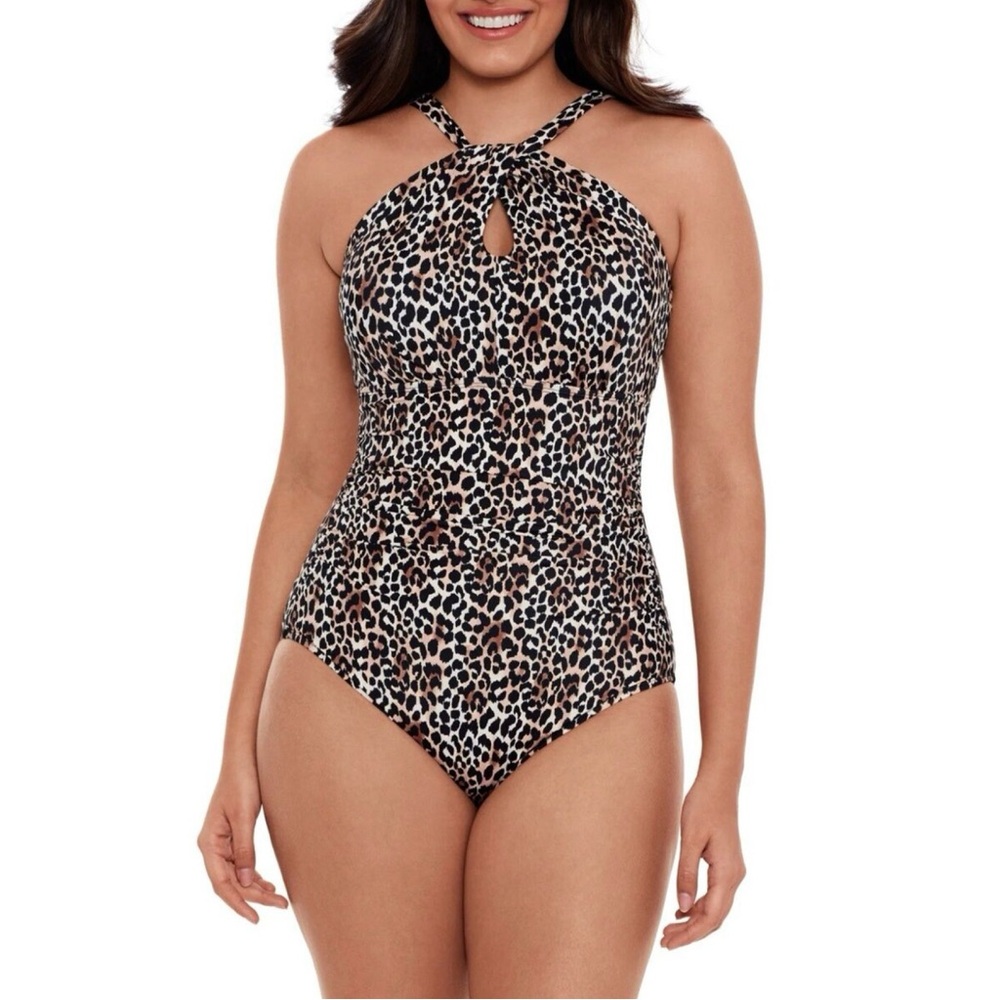 NWT Embrace Your Curves Miracle Brands Leopard One-Piece Swim Sz 3X 24W-26W